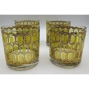 Vintage West Virginia Glass Honeycomb 22K Gold Tumblers Set Of 4